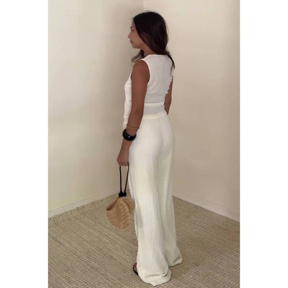 NEW ET CLET textured vest top and wide leg pants sets in ivory - Picture 3 of 4